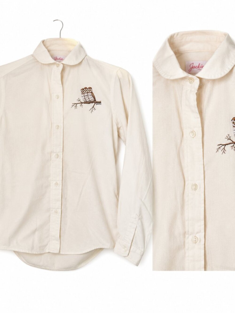 70's VTG Nantucket Girl's Button Up Shirt Size 6 Arty Owls Cream